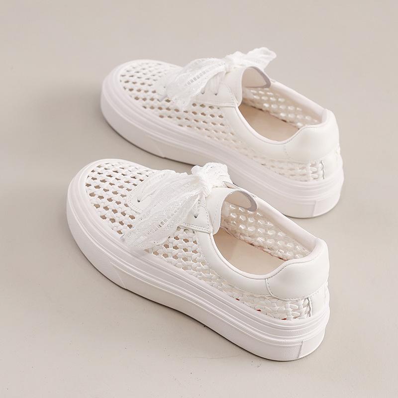 

Плетеные дышащие туфли на платформе в стиле кэжуал, летняя мода 2025, полые, удобные, универсальные, спортивные белые туфли 39