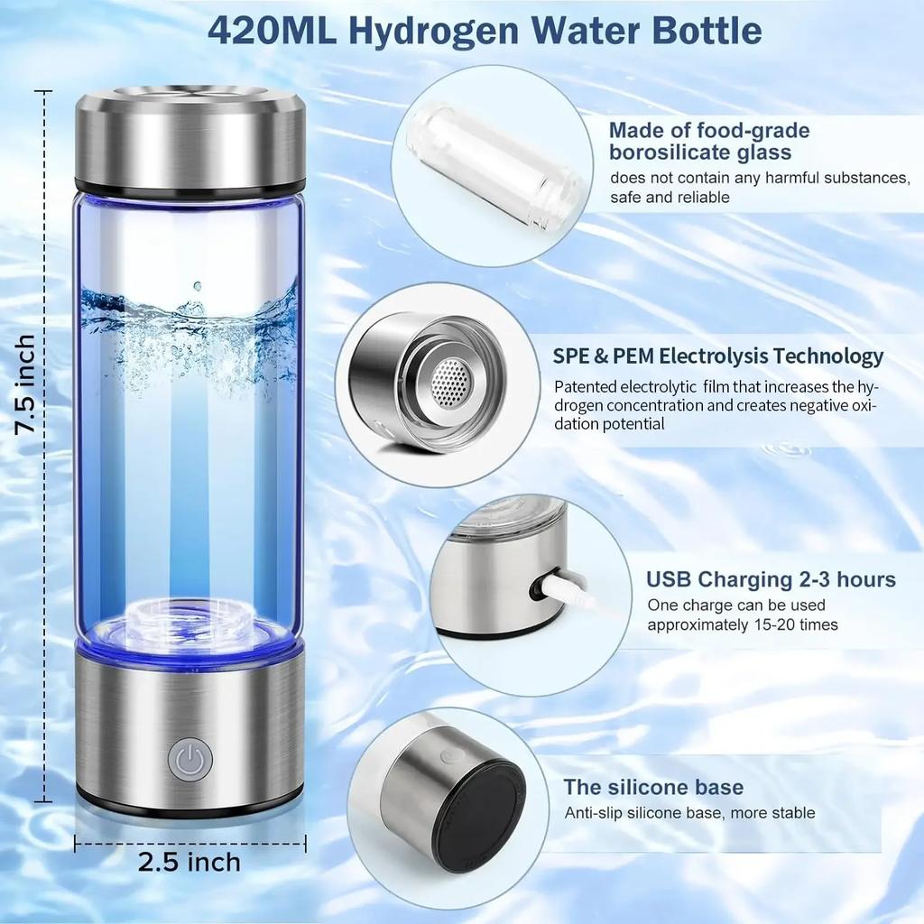 Rechargeable Hydrogen Water Bottle Alkaline Maker Portable Ionizer Cup Super Antioxidant Rich Generator for Health