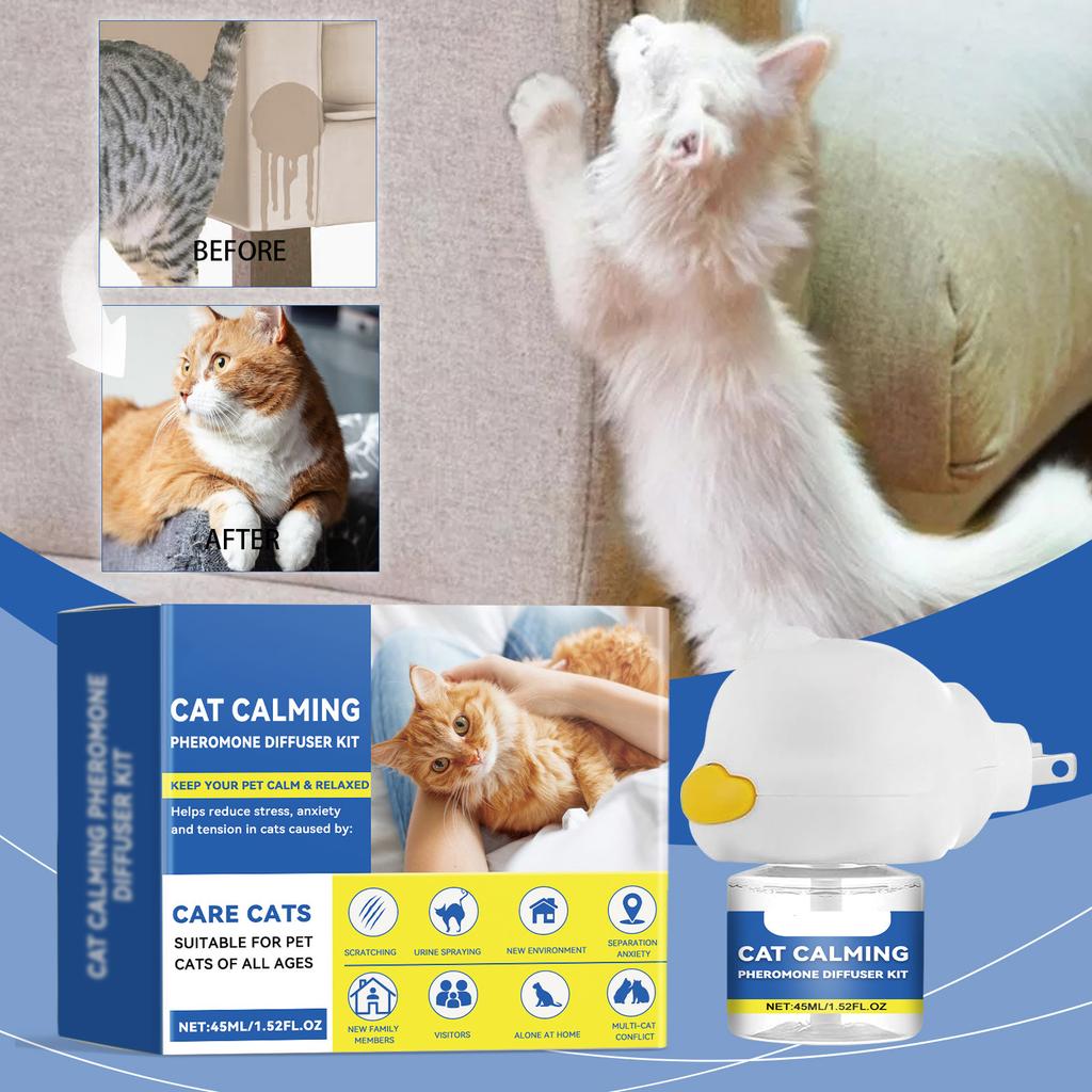 Set zklidňujících difuzérů pro kočky Pet Cat Estrus Dráždivost Zklidňující kapalina pro více koček Conflict Scratching 45 ml