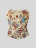Summer Retro Floral Print Bandeau Top - Fishbone Style