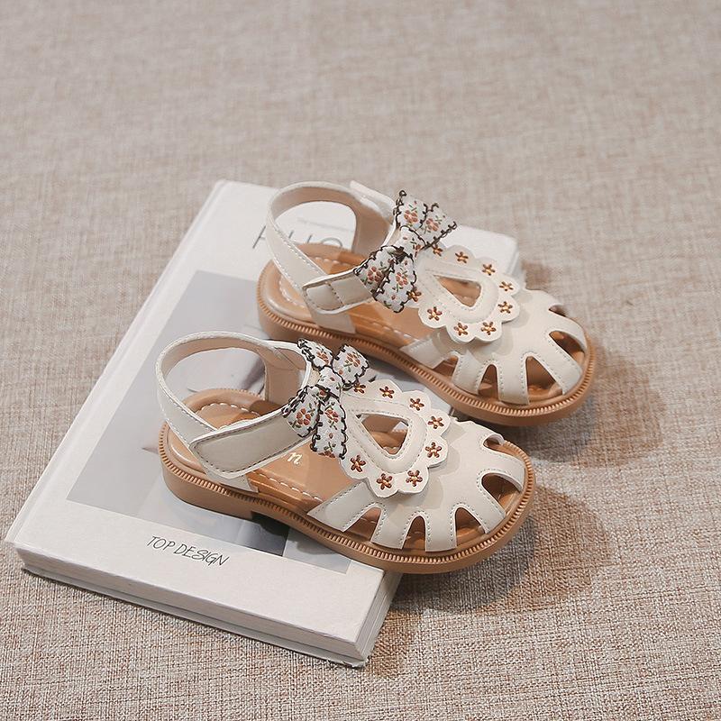 Girls  shoes, children s princess closed-toe sandals, new summer style for little girls, stylish soft-soled summer children s shoes 23Inner Length14.6cm бежевый