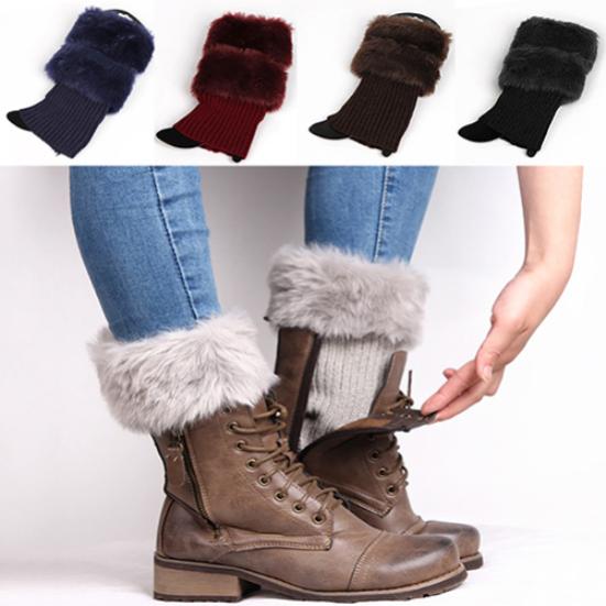 Puños de botas con canalé peludo para mujer, calentadores de piernas, moda de otoño e invierno