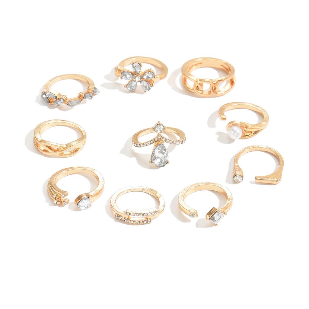 European and American light luxury high-end flower water drop diamond ring set personalized geometric stacking joint ring woman