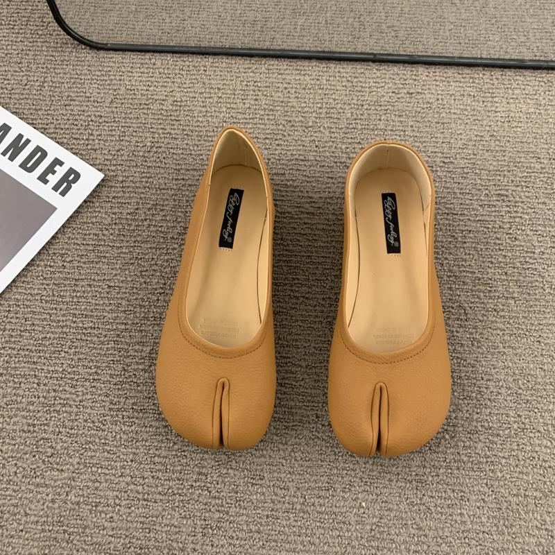 Fashion SUOJIALUN 2025 Spring New Brand Women Flat Shoes Fashion Split Toe Flats Shoes Women Slip On Casual Loafers Shoes Ballet Shoes