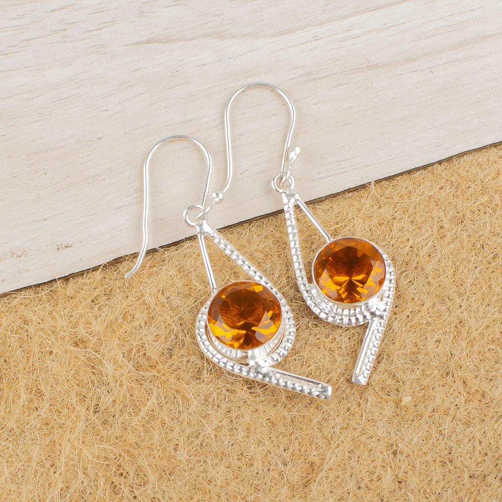 Zitrin Ohrringe Schmuck, 925 Sterlingsilber Ohrringe, Attraktive Ohrringe für Hochzeitsgeschenk, Zitrin Edelstein Schmuck für Frauen