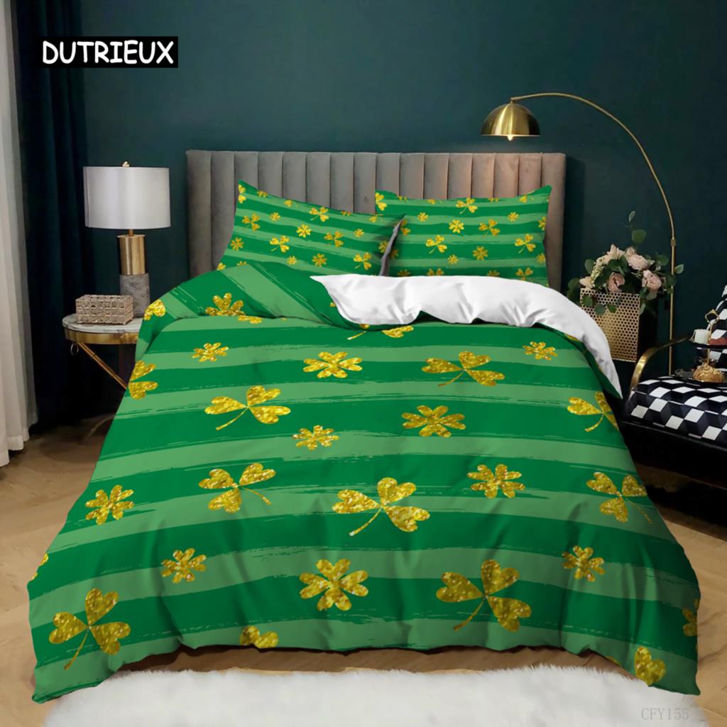 Duvet Cover Set 4 Leaf Shamrock Clover Flowers National Culture 2/3pcs Bedding Set Irish Style Queen King Microfiber Quilt Cover