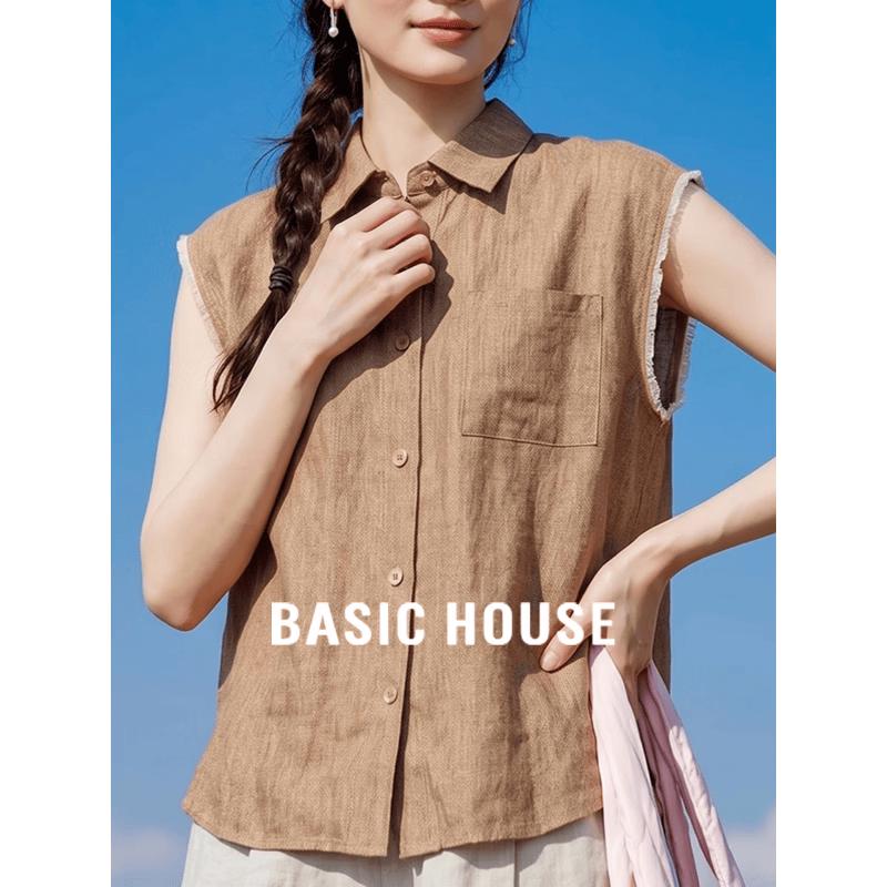 Basic House Women s Linen Polo Top M
