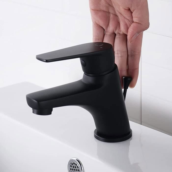 CECIPA Basin Mixer Tap with Drain Lever Black Brass