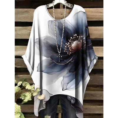Summer Elegant Woman Floral Print Top Vintage Round Neck Women's Short Sleeve Y2k Graphic T-Shirt Fashion Y2k Clothes Woman 2025