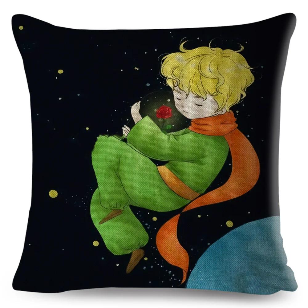 Little Prince Pillow Case Decor Cartoon France Anime Print Cushion Cover for Sofa Home Children Room Linen Throw Pillowcase