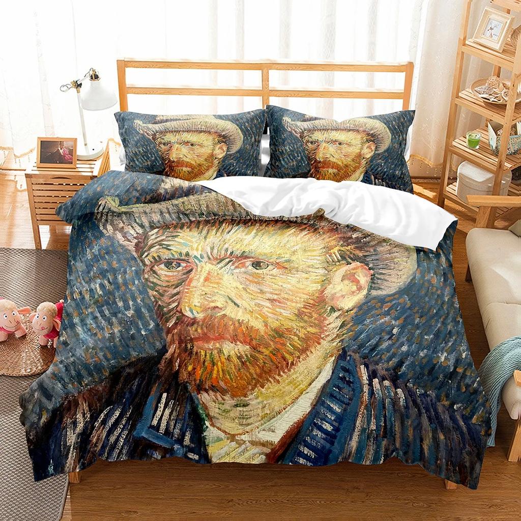 Van Gogh Oil Painting Duvet Cover Set Art Painting Pattern Polyester Comforter Cover King Queen Size For Men Women Bedding Set