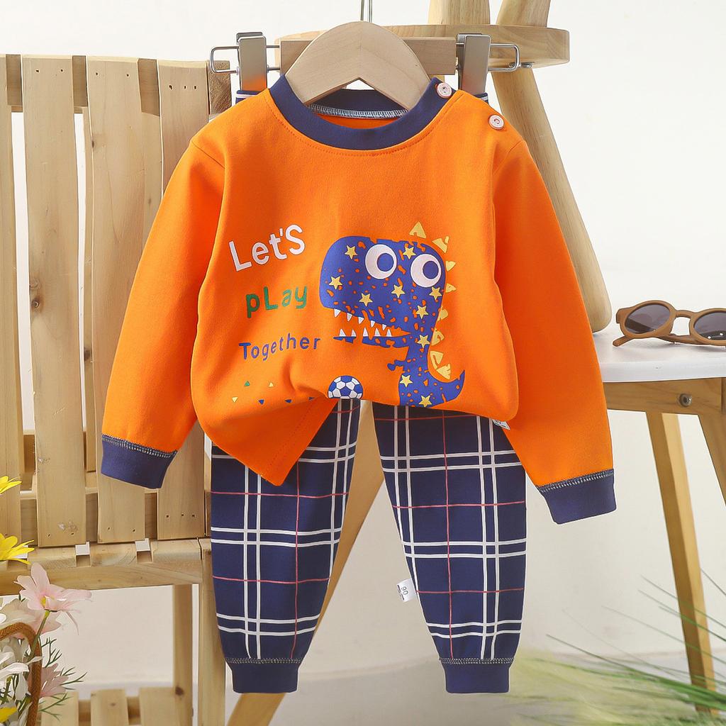 Cartoon Kinder 100% Baumwolle Unterwäsche Set Jungen & Mädchen Thermopyjama Weiches Langarm-Oberteil & Hose Gemütliche Homewear & Nachtwäsche
