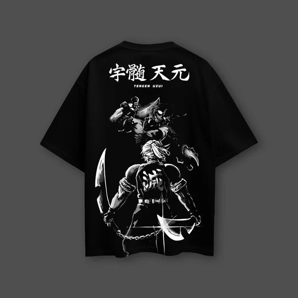Demon Slayer Anime Tengen Uzui Oversized Černé Tričko Pánské a Dámské Prodyšné Vysoká Kvalita Y2K Krátký Rukáv Letní Tričko