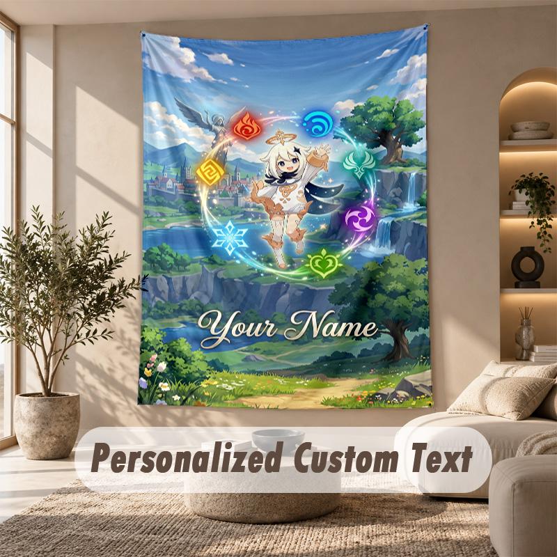 Tapestry Custom Name Text, Wall Hanging Tapestry Home Room DecorGenshin Impact