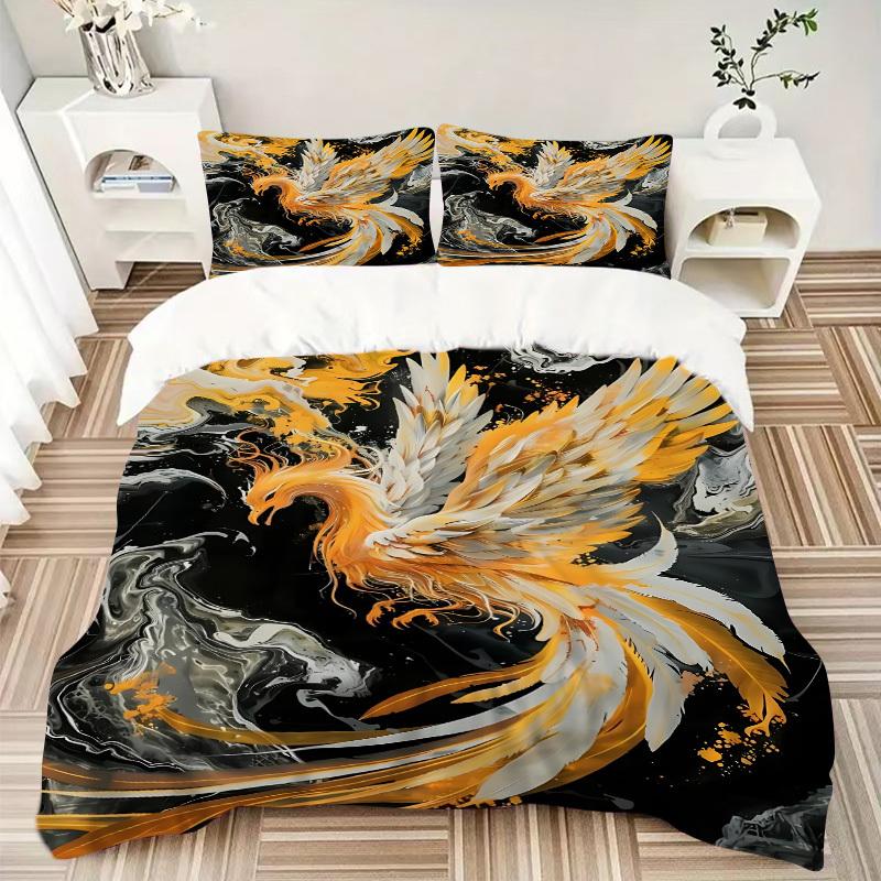 3PCs Phoenix Feather Design Cover Set, Breathable Fabric(1 Duvet Cover + 2 Pillowcases) (Without Quilt) yy250911206