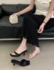 French temperament high-heeled cool slippers wear one-word square head open-toed minimalist style fine-heeled sandals women