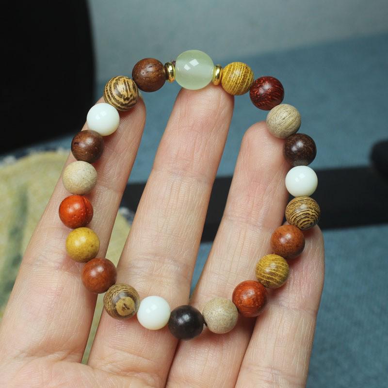 Red Pine & Green Sandalwood Beads with Shoushan Stone Bracelet - Unisex Chinese Style