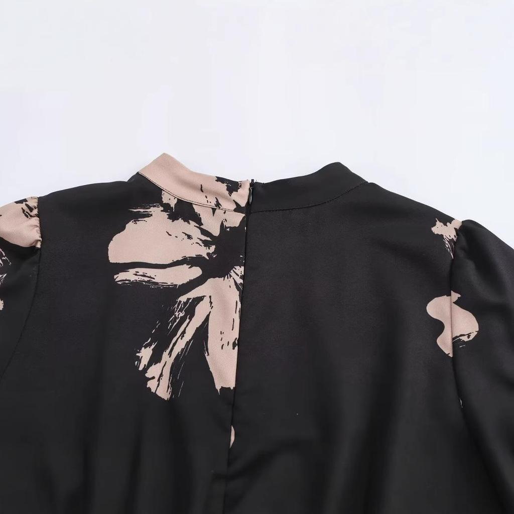 2025 Spring Women's European & American Style Print Waist Dress