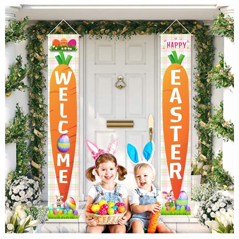 Porch Easter Sign Couplet Banner Party Decoration Egg Bunny Door Holiday Hanging