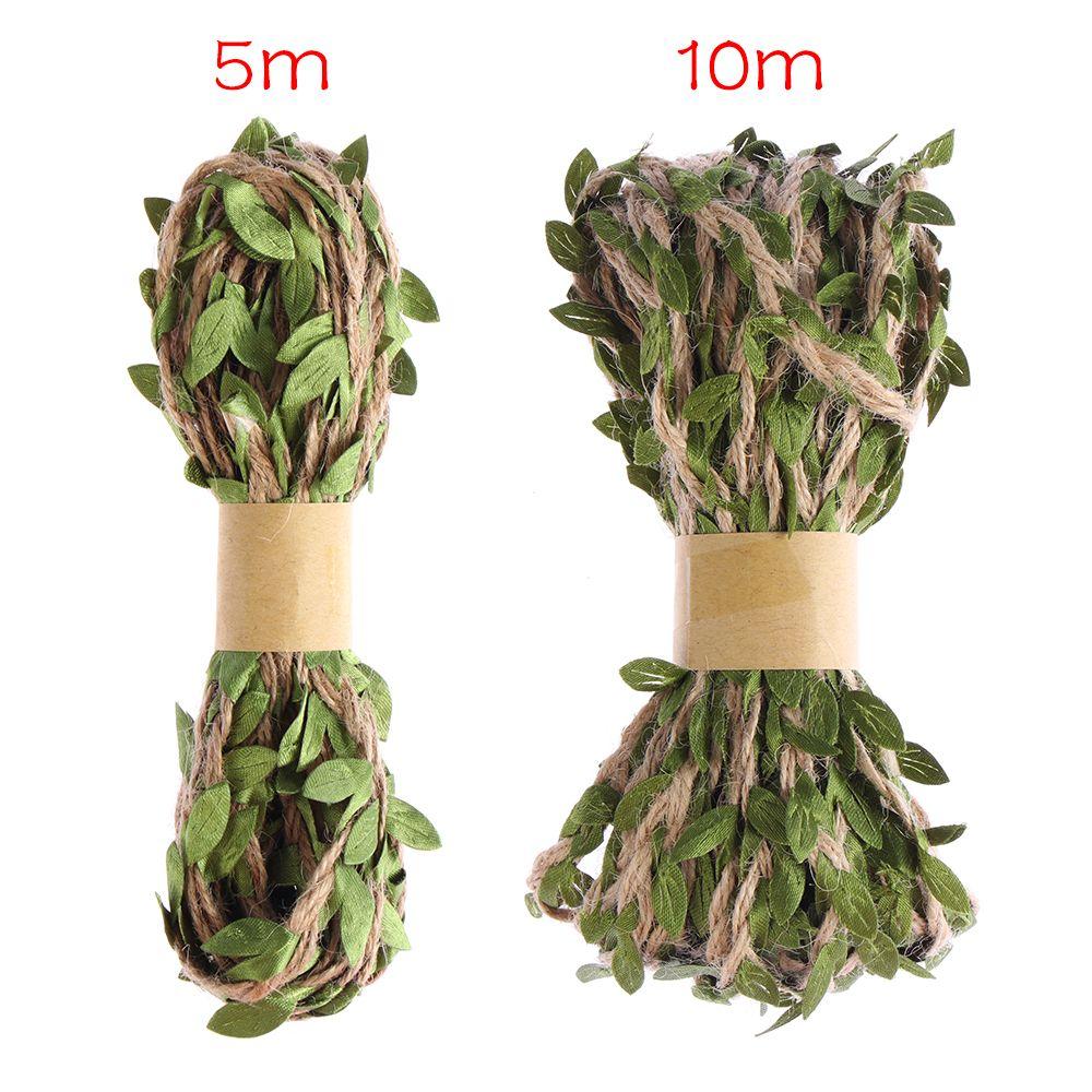 5/10m Home Vintage Artificial Leaf Jute Twine Burlap Rope Natural Hessian Craft Ribbon Wedding Decal Christmas Party DIY Decor