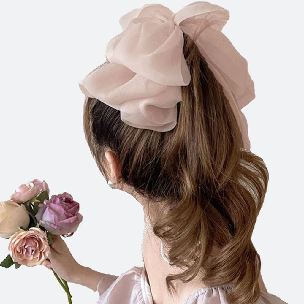 Grampo de Cabelo com Laço de Gaze Feminino 2025, Prendedor de Cabelo para Penteados/Rabo de Cavalo, Presilha de Garra para Uso Diário e Passeios