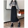 2025 Autumn/Winter Woolen High-Waisted Slimming Straight Midi Skirt with Slit