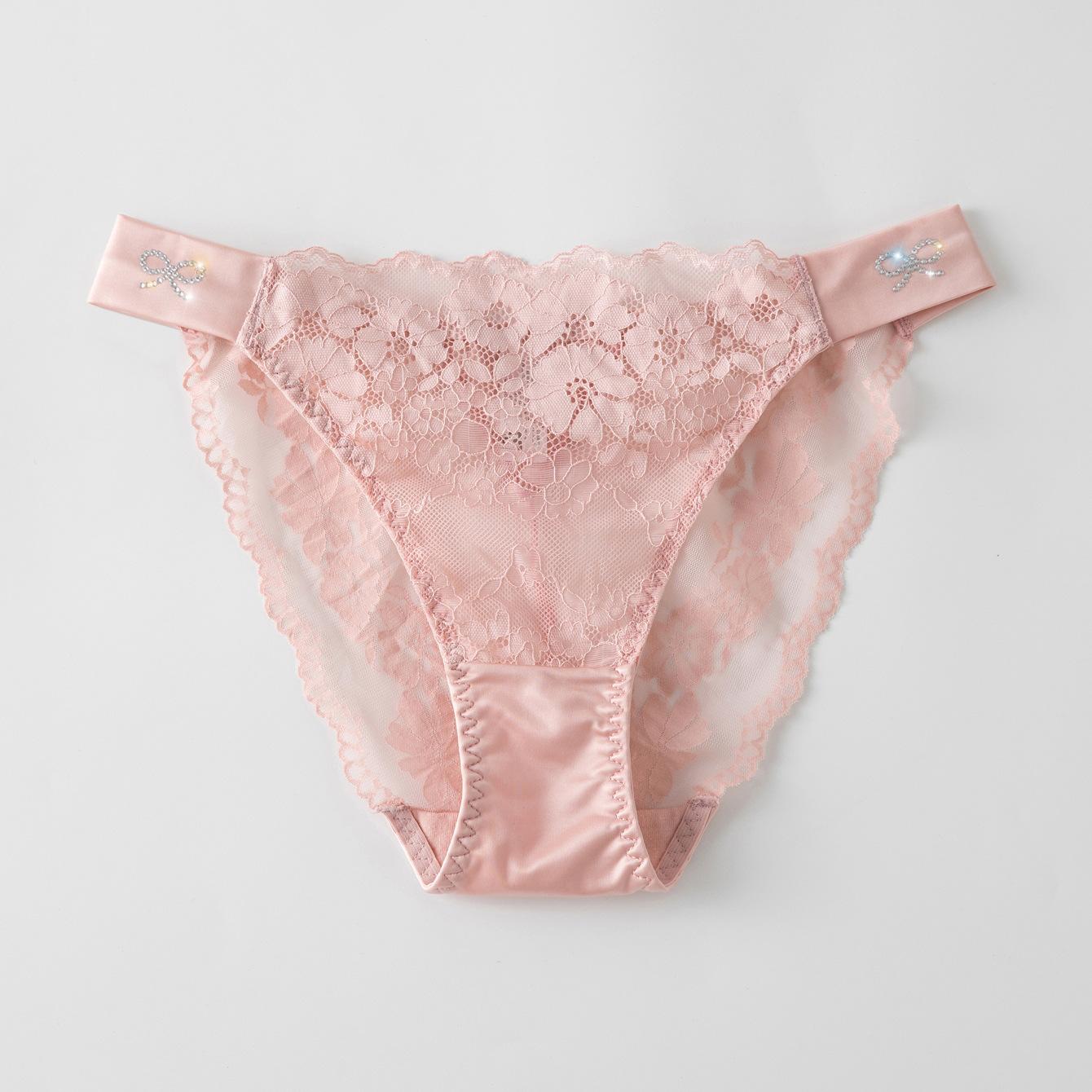 

Трусики с низкой посадкой, украшенные бриллиантами и кружевом, сексуальные, дышащие, треугольные, с высокой эластичностью, женские M розовый