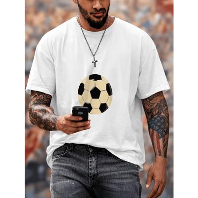 European Size Stylish And Cozy Men'S T-Shirt Featuring a Classic Black And Soccer Ball Design, with a Crew Neck, Short Sleeves