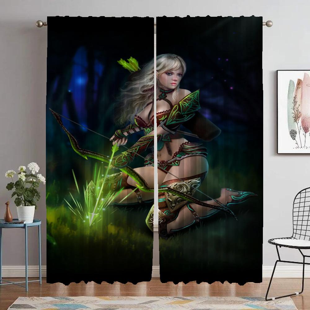 Curtains for Living Room Curtain for Room 2 Panel Female Elf Home Interior Curtains Shades Halloween Decoration Partition Camera