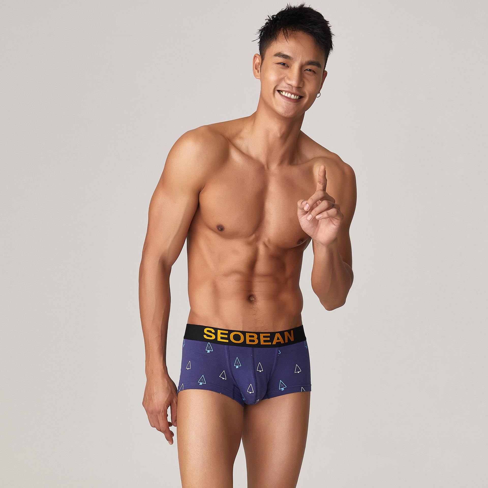 

Seobean Men s Trendy Christmas Boxer Briefs - Low Waist, Fresh Four-Corner Design L сине серый