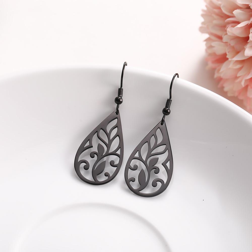 Vintage Hohl Damen Blume Ohrringe Schmuck Edelstahl Wassertropfenform Geometrisch Ohrring