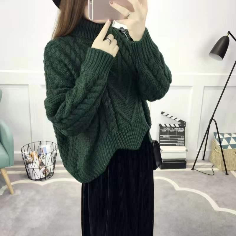 Autumn/Winter Korean loose high neck pullover sweater for female studentsShort thick woolen jacket with increased thickness