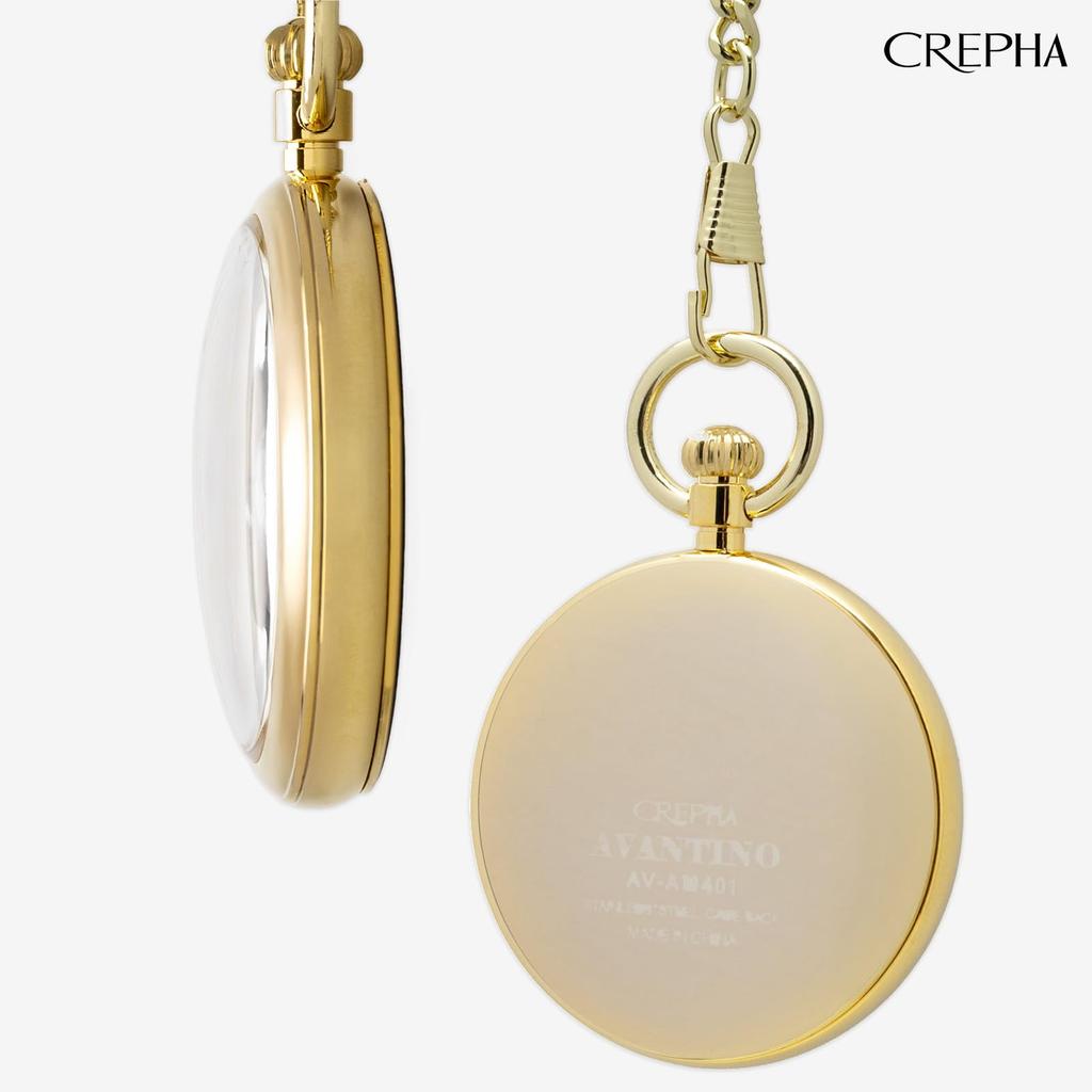 CREPHA Pocket Watch for Japanese Simple Battery Stainless White Gold Men, Movement, 50mm, Design, Operated, Steel, Analog, Dial, Business,