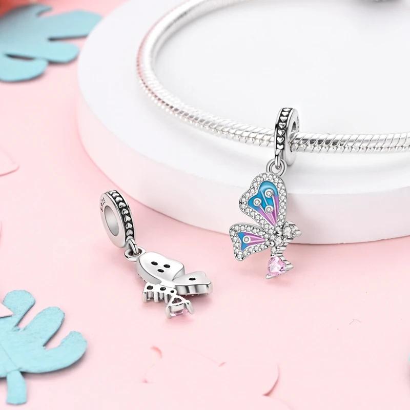 Charms Platadreamy Blue Pink Butterfly-Shaped Beads Fit Originalbracelets Charms For Women Jewelry Diy Making Gifts