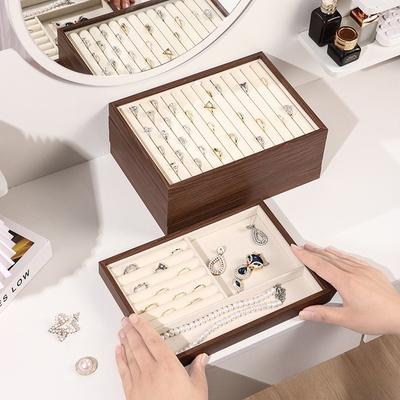 Wooden Rings Storage Tray Counter Necklace Display Pallet Large Capacity Jewelry Organizer Tray Jewelers Stackable Pallet