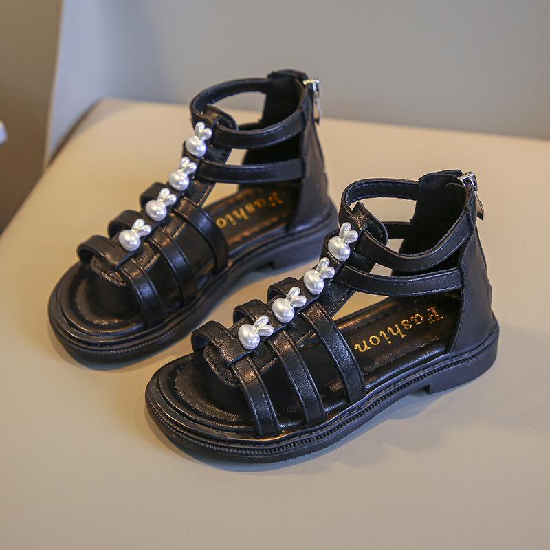 

Girls new summer sandals, soft-soled princess shoes for older children, casual and fashionable rabbit Roman sandals 26Inner Length16.3cm чёрный