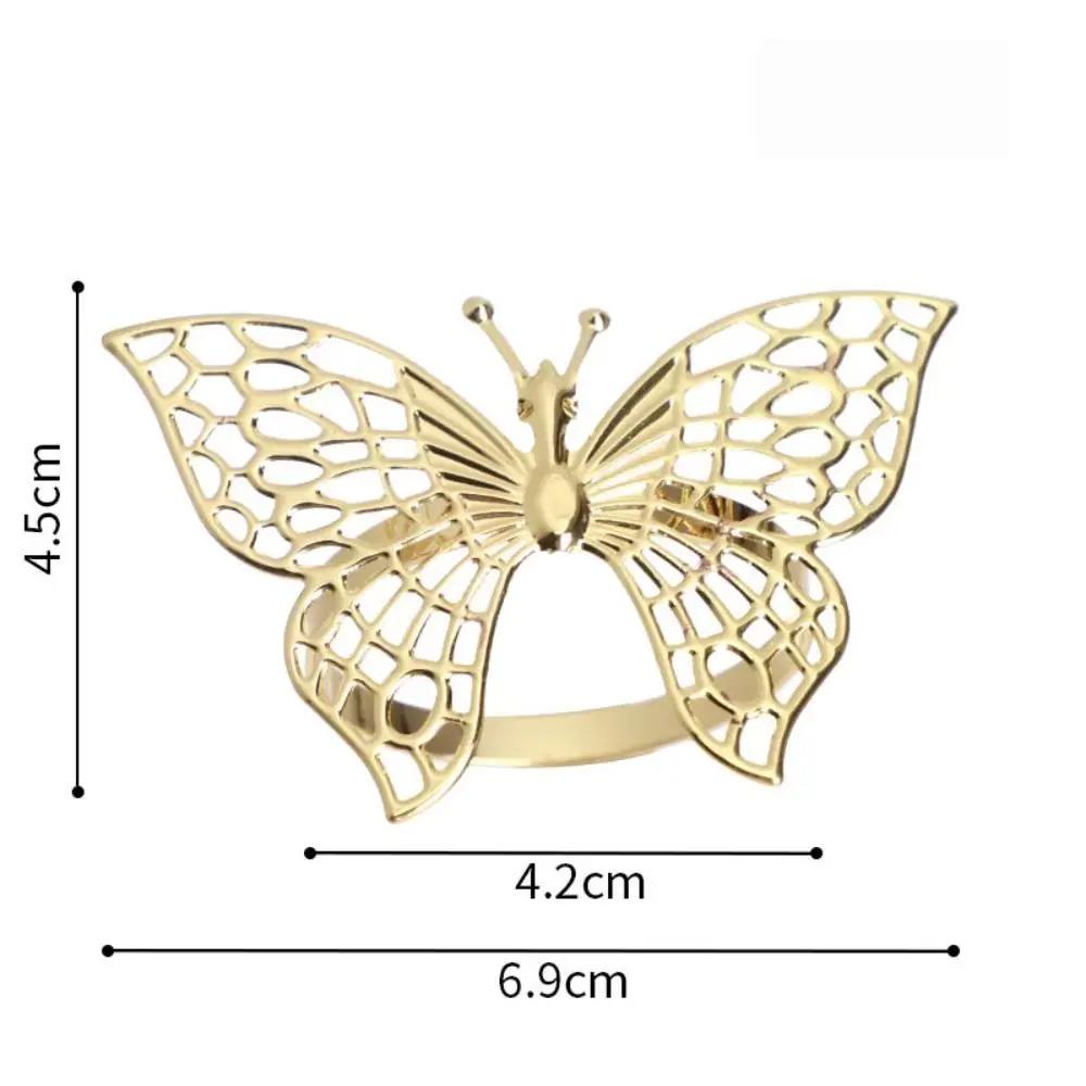 1/6pcs Iron Napkin Ring Gold/Rose Gold/Silver Butterfly/Hollow Hollow Butterfly Napkin Ring Decorative Napkin Clasp