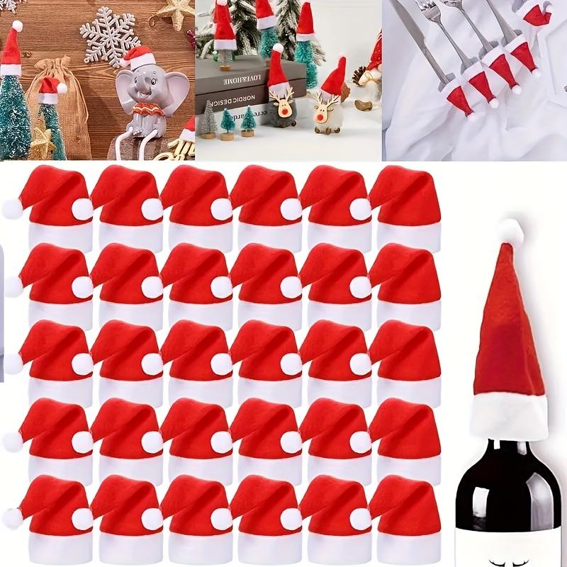 50pcs Christmas Hat for Fork Knife Tableware Decorations Plush Mini Santa Hat Family Party Decor New Year Gifts Xmas Hat Gifts