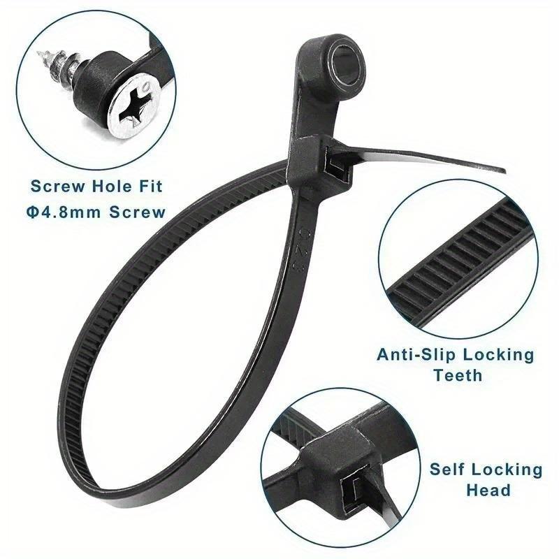 100pcs Creative Nylon Cable Ties with Screw Mounting Holes, Self-Locking Loop Strapping, DIY Office Cable Harness Organizer