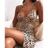 Damenmode, Sommer, ärmellos, Animal-Print, Cami-Kleid, Spaghettiträger, V-Ausschnitt, sexy Leoparden-Kurzkleid, Übergröße, Strand-Sommerkleid, lässiges Partykleid