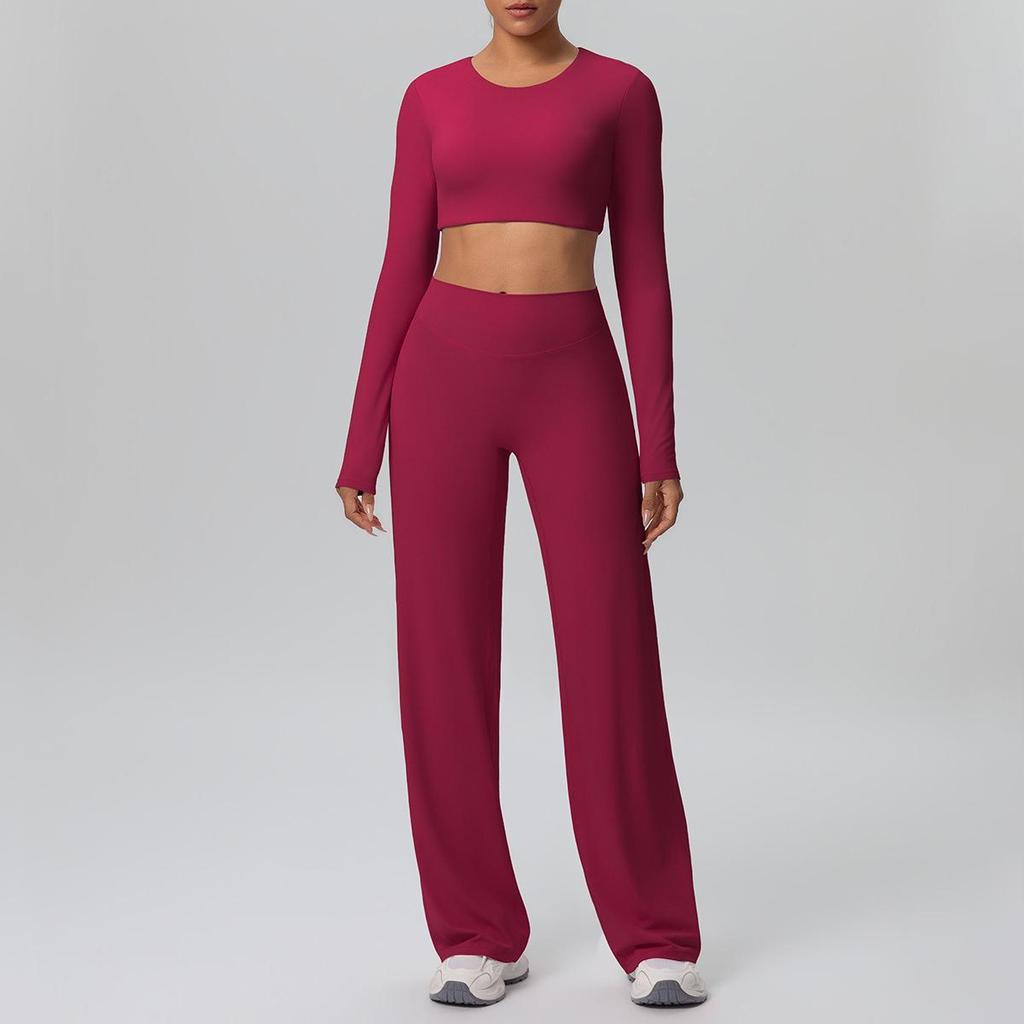 Cross-New Tight Sportswear Set: Chest-Pad Top & High-Waist Wide-Leg Pants for Running, Fitness & Yoga