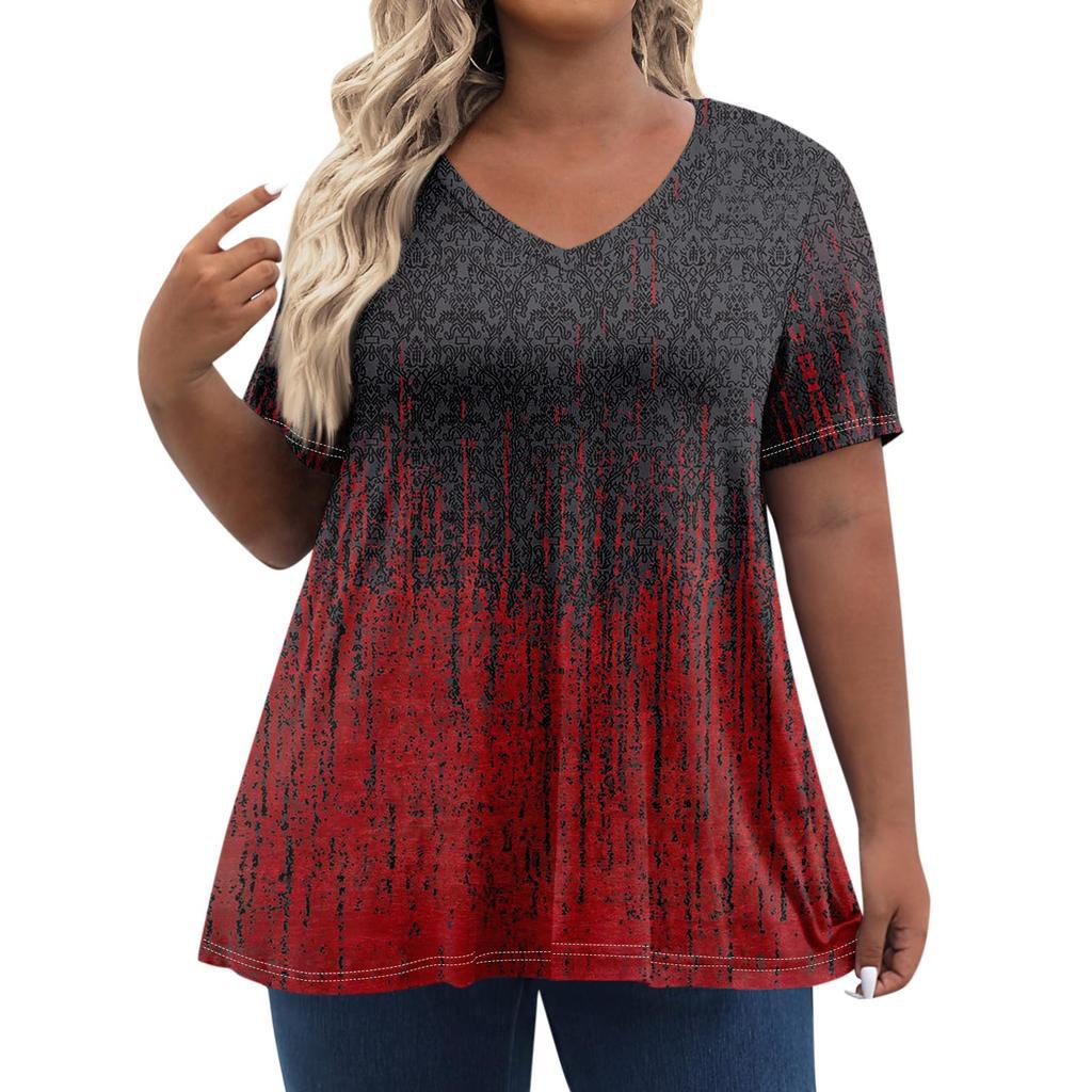 American Women's Clothing New Temperament V-neck Large Size Short-sleeved T-shirt Top Independent Day Personalized 3D Printing