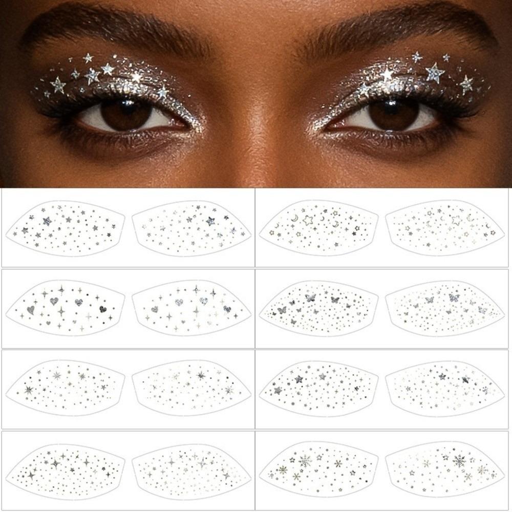 

8pairs Butterfly Glitter Eyeshadow Sticker Star Lazy Eye Makeup Patches Dance Music Festival срібний