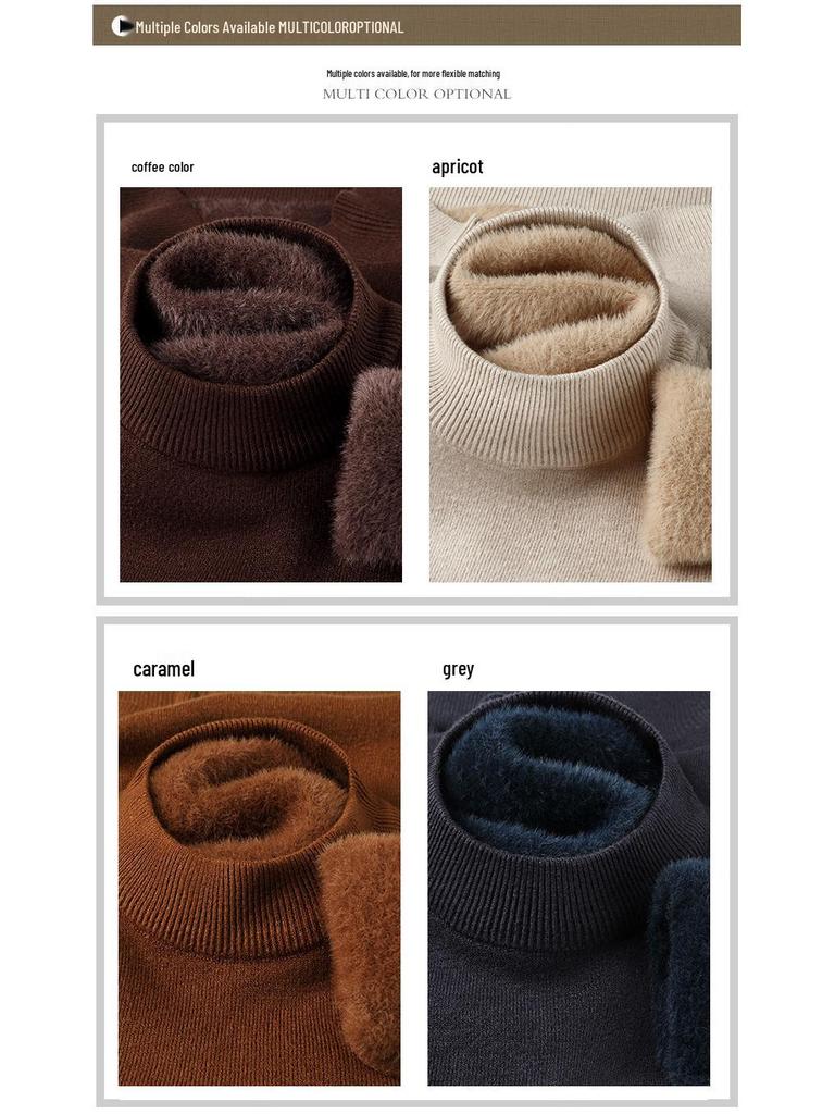 Men's Velvet Wool Sweater - 2024 Autumn/Winter Half-High Collar Luxury Style