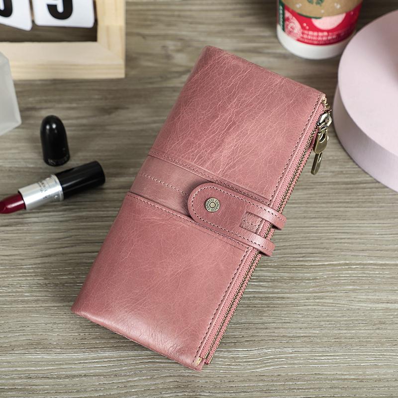 Genuine Leather Long Wallet For Women Luxury Designer Card Holders Money Clips Coin Purses Female Bags KTB