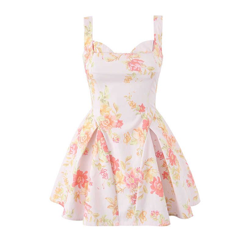 

House Same Princess Holiday Super Beautiful French Age-Reducing Crushed Flower Sweet Strap Dress Short Slimming Dress Smash flowers L