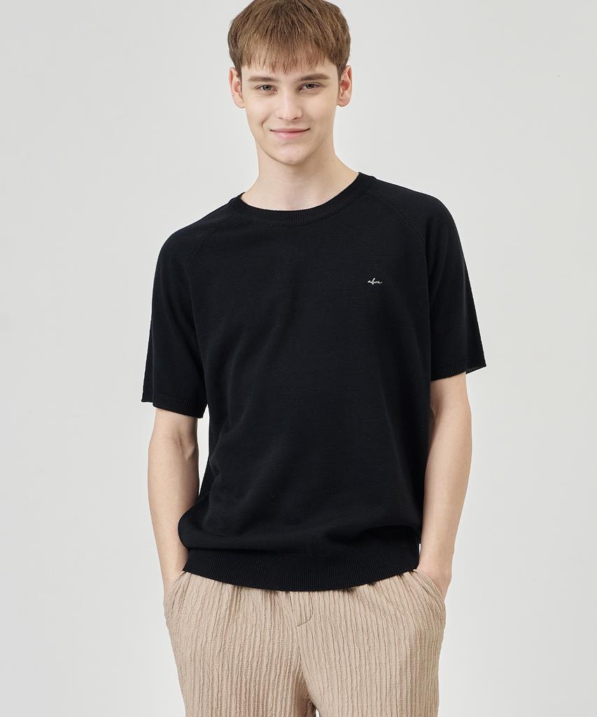 THE-ABON Arm Warmer Round Knit Short Sleeve Tee Black