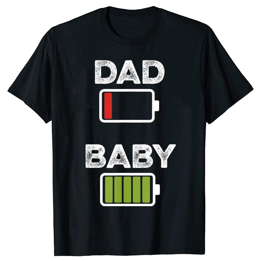 Tired Dad Low Battery Baby Full Charge T-shirts Men Fashion Print Tshirt Loose Oversized Streetwear Hip Hop Unisex T Shirt - ... S