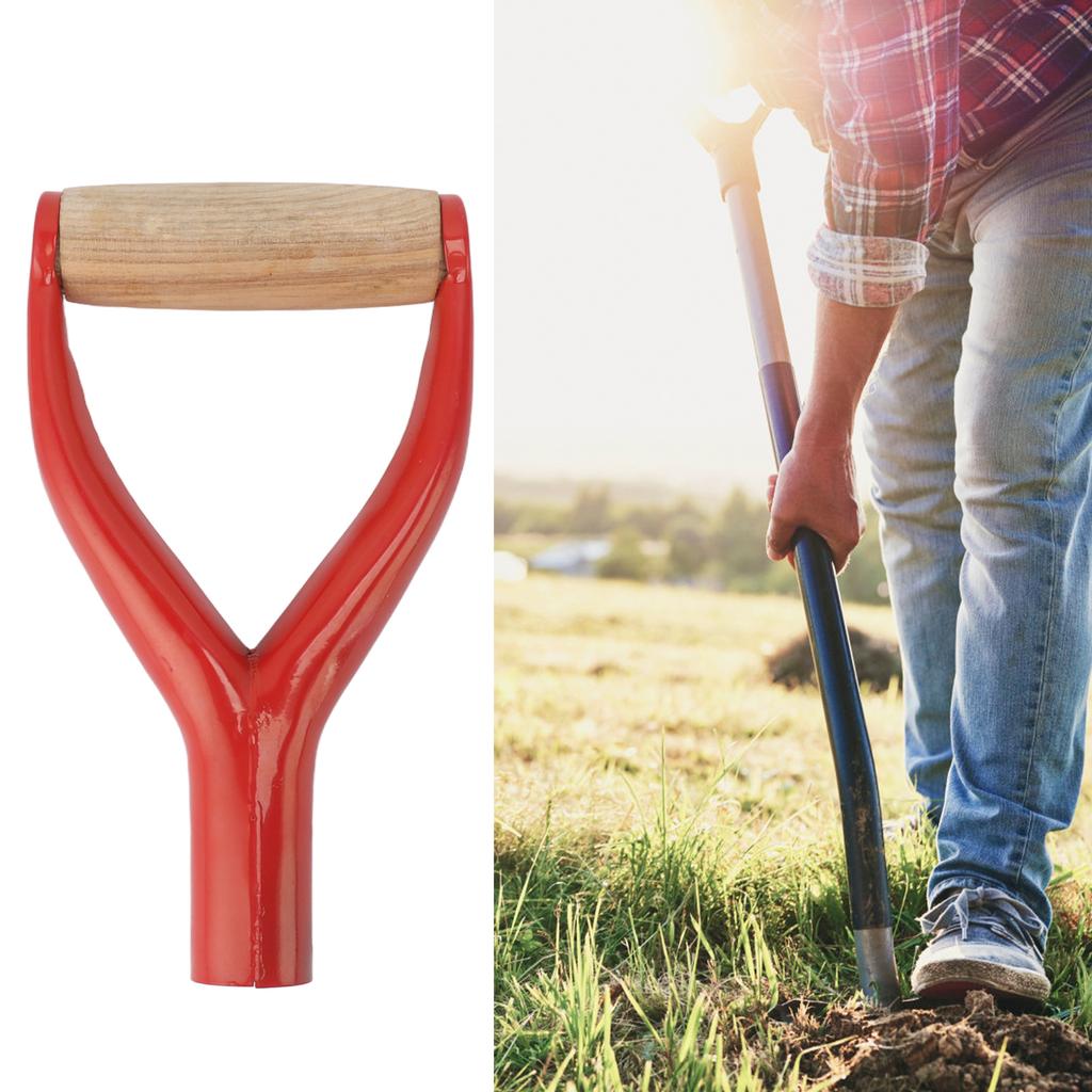Shovel Handle Y Shaped 12.22in Inside Diameter Replacement Spade Handle with Wooden Grip for Garden Digging Raking Tool