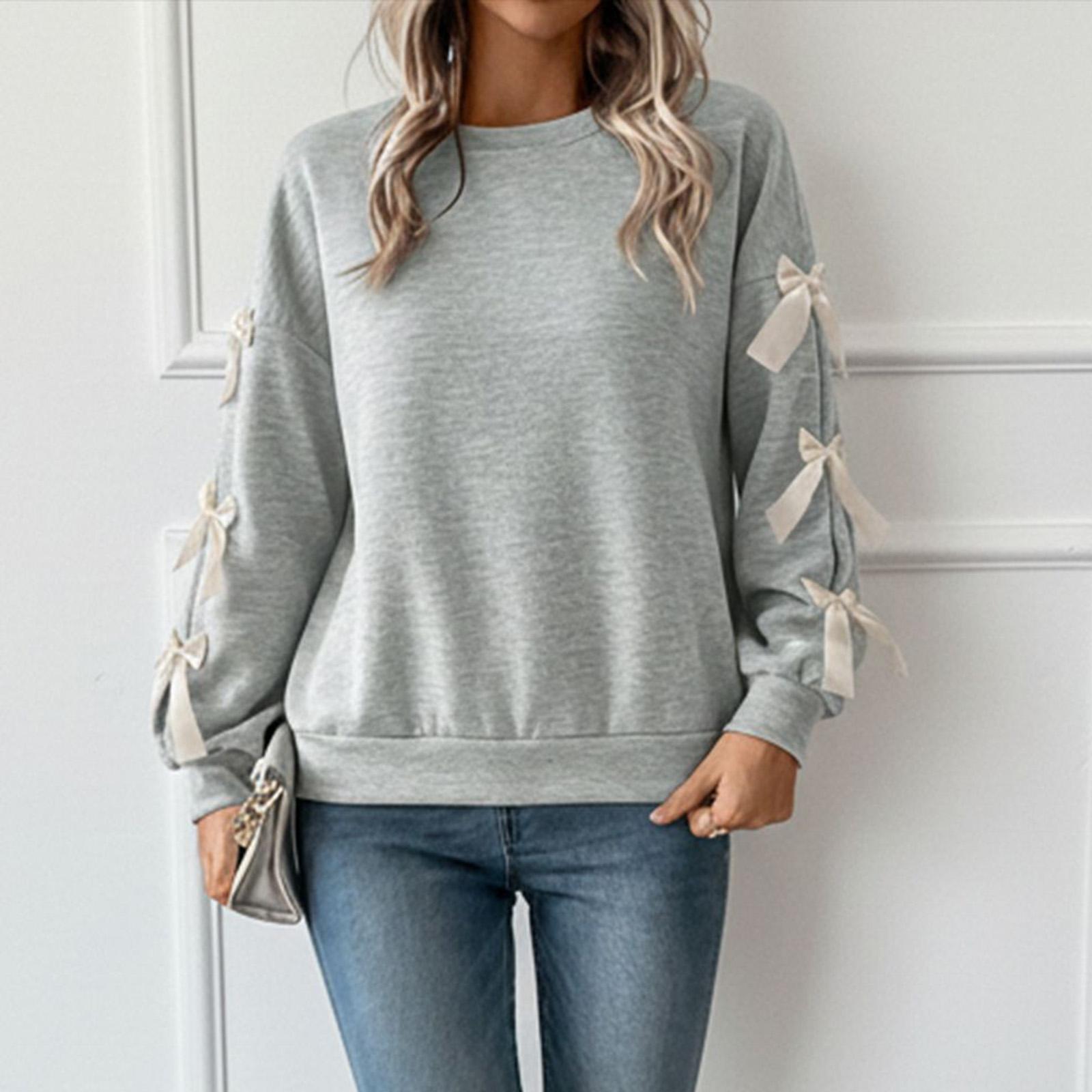 Женский модный повседневный милый свободный красный рождественский пуловер-свитшот с круглым вырезом и бантом S